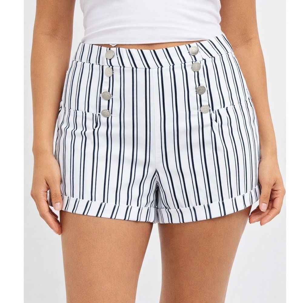 Almost Famous Shorts Striped Sailor High Waisted Navy White Size 16‎